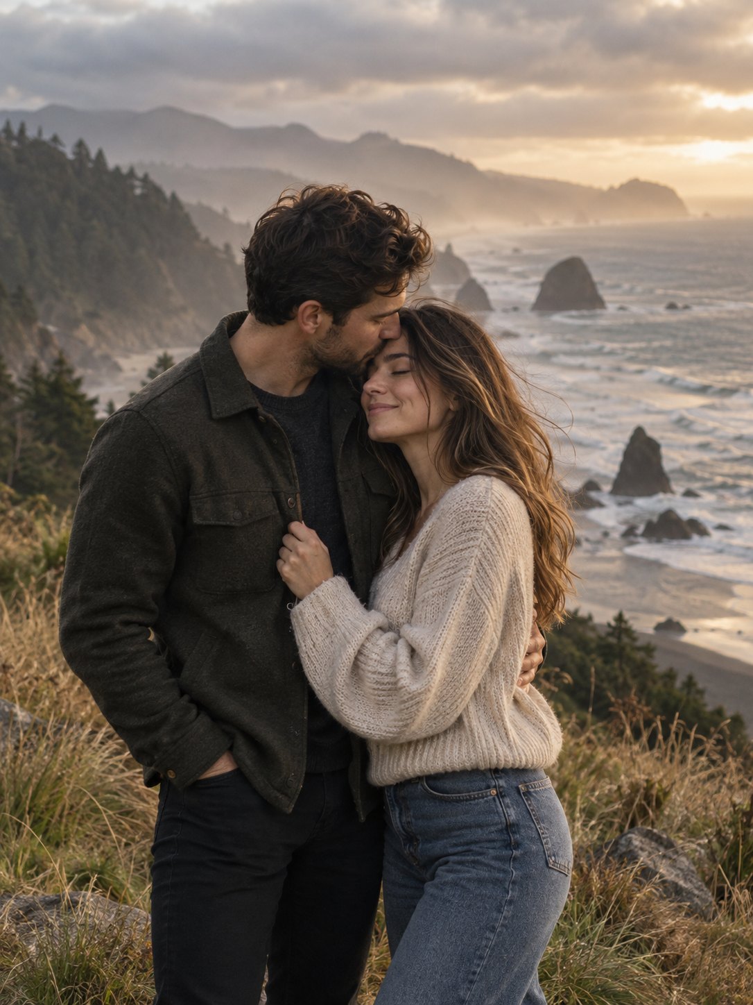 Couple together in a coastal setting